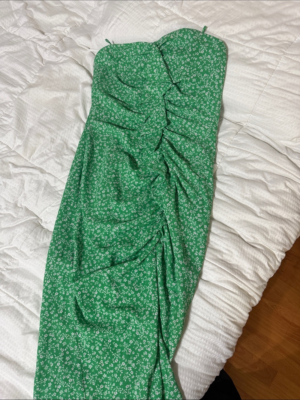 Likely Green Floral Ruched Maxi Skirt